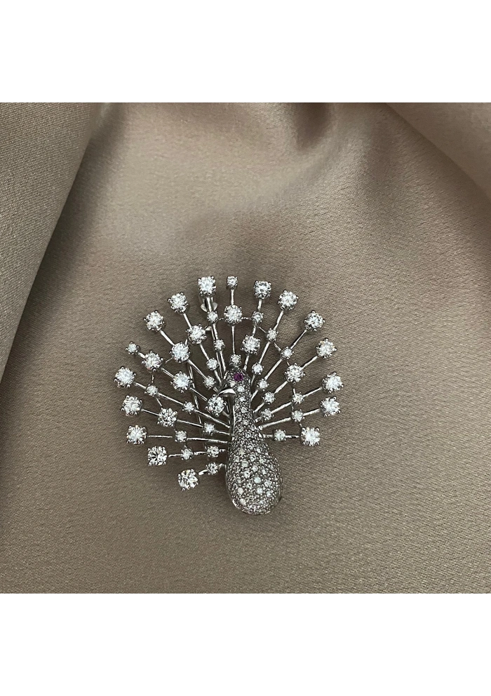 Broche PITTI PEACOCK en oro blanco de 18 quilates con diamantes