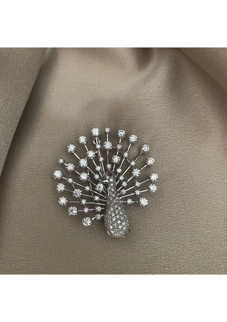 Broche PITTI PEACOCK en oro blanco de 18 quilates con diamantes