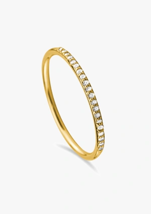 Anillo media alianza realizado en oro de 18K con diamantes talla brillante