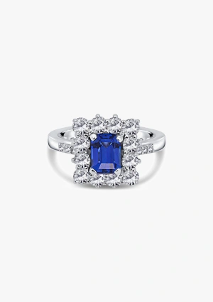 BUGANVILLA 18K white gold with brilliant cut diamonds and blue sapphire ring 2