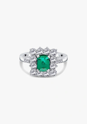 BUGANVILLA 18K white gold with brilliant cut diamonds and emerald ring 2