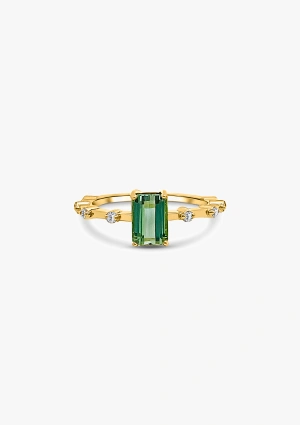 Bague MIRANDA en or jaune 18K avec diamants taille brillant et tourmaline bleu-vert taille octogonale 2