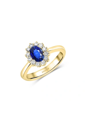 MELROSE 18K gold with brilliant cut diamonds and blue sapphire, ruby or emerald rosette ring