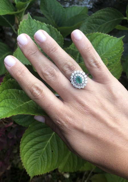 ELIZABETH 18K white gold with diamonds and emerald ring.