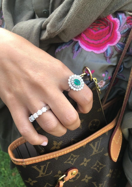 ELIZABETH 18K white gold with diamonds and emerald ring.