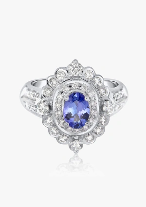 Anillo Orla ROSA en oro blanco 18K con diamantes talla brillante y tanzanita