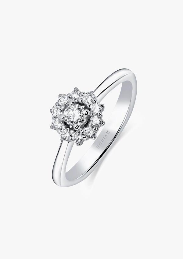 Bague SANDRA en or blanc 18K avec rosette de diamants taille brillant
