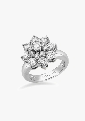 Anel HORTENSIA em ouro branco de 18K e roseta de diamantes.