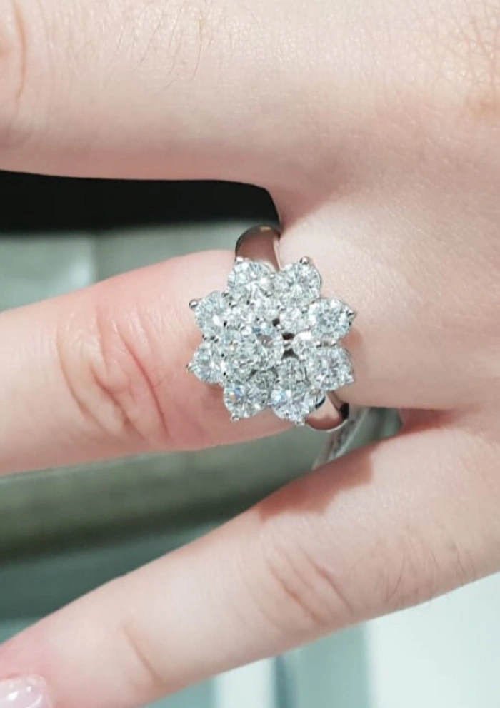 Anillo HORTENSIA en oro blanco de 18K y gran roseta de diamantes|Anillos de Compromiso|Godiam Alta Joyería Anillo HORTENSIA en oro blanco de 18K y gran roseta de diamantes|Anillos de Compromiso|Godiam Alta Joyería