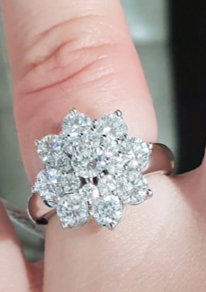 HORTENSIA 18K white gold diamonds 3 heights rosette ring.