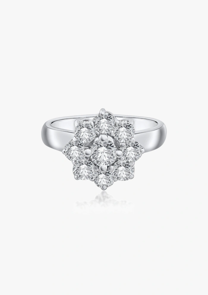 Anillo IRIA en oro blanco de 18K y roseta de diamantes|Anillos de Compromiso|Godiam Alta Joyería