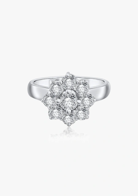 Anillo IRIA en oro blanco de 18K y roseta de diamantes|Anillos de Compromiso|Godiam Alta Joyería