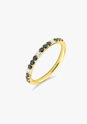 B&W BIG PEPA 18K gold with black and white brilliant cut diamonds half eternity band