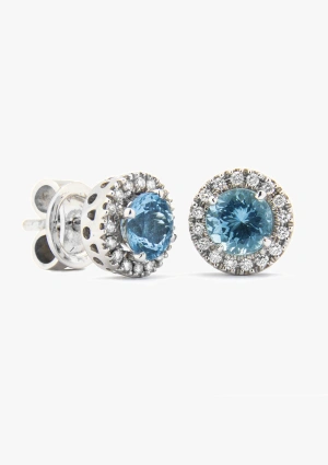 Brincos AMALFI em ouro branco 18K diamantes e água-marinhas.