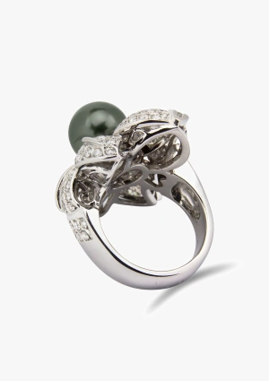SOFÍA 18K white gold with brilliant cut pave diamonds and spherical tahitian pearl 2