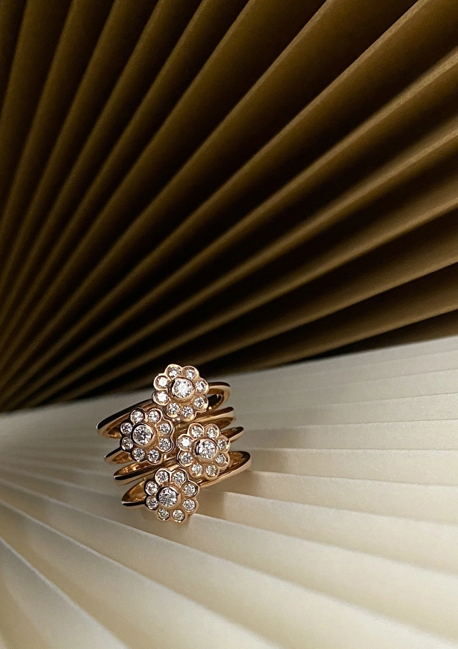 Anillo maxi NEREIDA en oro rosa de 18K y diamantes|Anillos de Diamantes|Godiam Alta Joyería