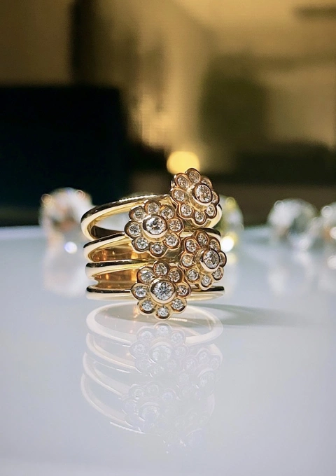 Anillo maxi NEREIDA en oro rosa de 18K y diamantes|Anillos de Diamantes|Godiam Alta Joyería