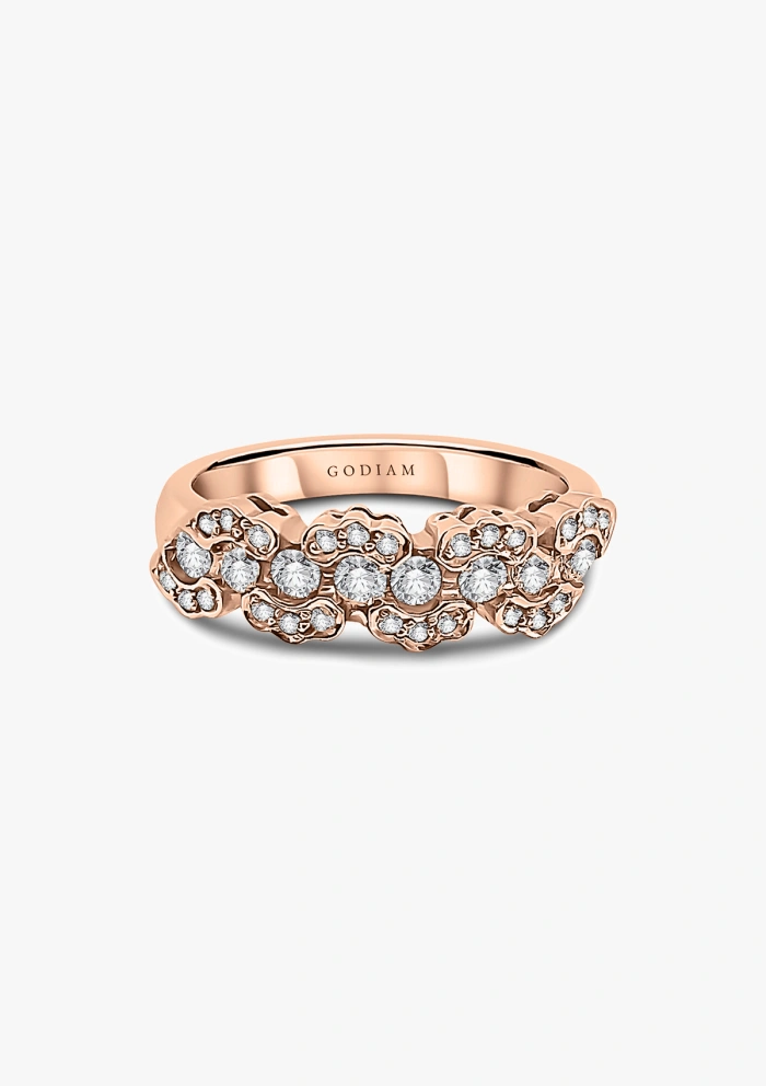 ONDIÑAS 18K rose gold diamonds art deco weddind band ring.