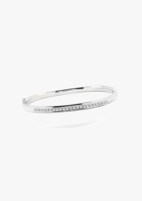ESTELA 18K white gold half-round bangle with brilliant cut diamonds