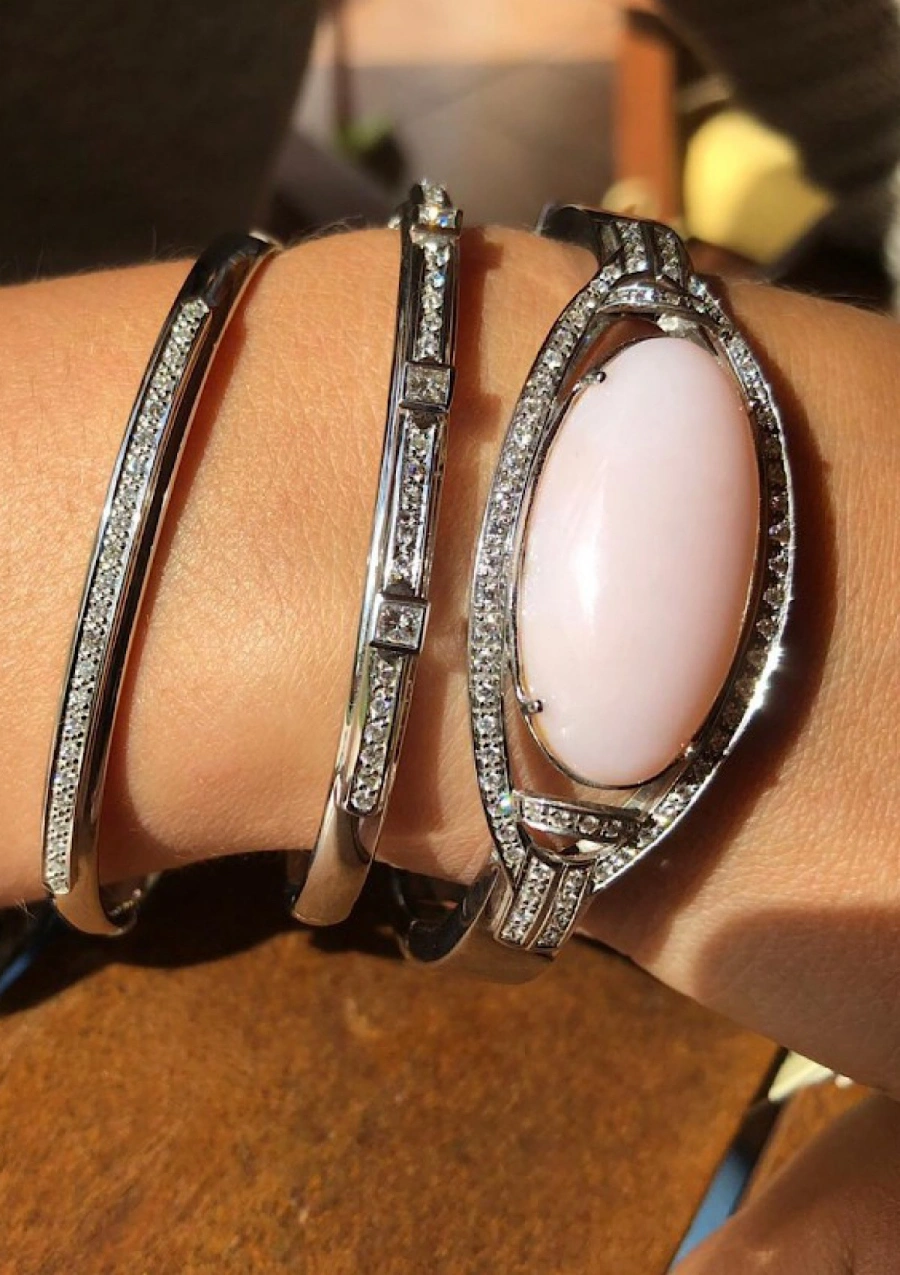 ESTELA 18K white gold with diamonds half-round bangle.
