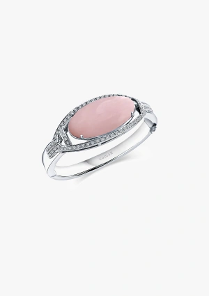 DONOSTIA 18K white gold with brilliant cut diamonds and an oval cabochon cut pink opal bangle