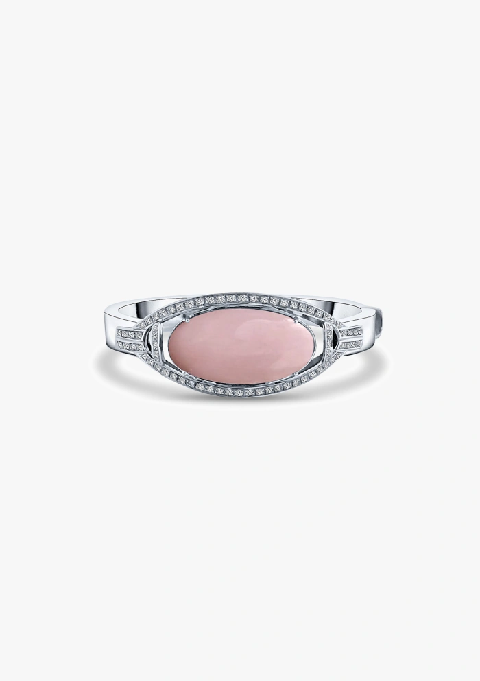 Pulsera DONOSTIA en oro blanco de 18K con diamantes y ópalo rosa