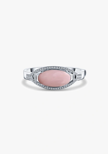 Pulsera DONOSTIA en oro blanco de 18K con diamantes y ópalo rosa