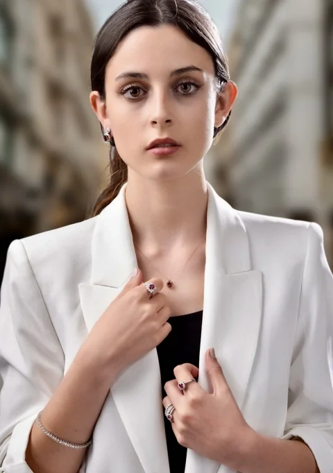 Colgante MORAIRA en oro blanco de 18K con diamantes y rubí|Colgantes|Godiam Alta Joyería