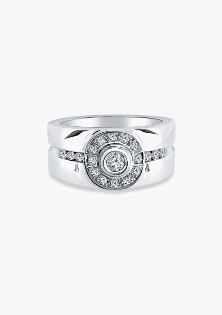 Bague CORINTHIA en or blanc 18K avec halo de diamants taille brillant
