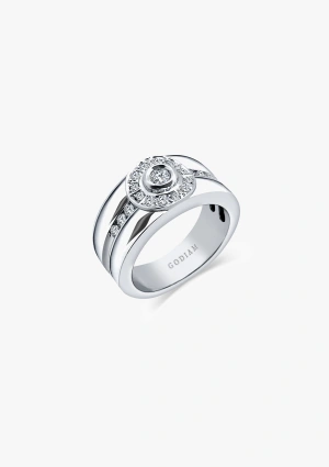 Bague CORINTHIA en or blanc 18K avec halo de diamants taille brillant 2
