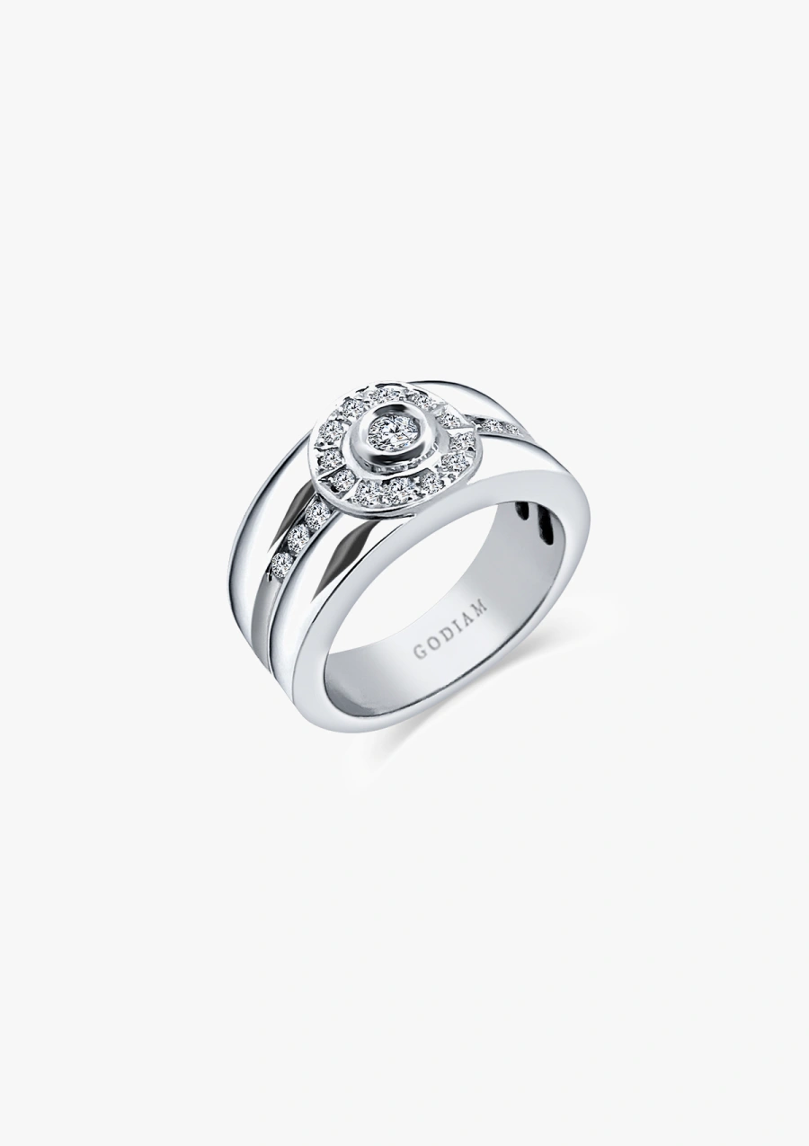 CORINTHIA 18K white gold ring with brilliant cut diamonds.