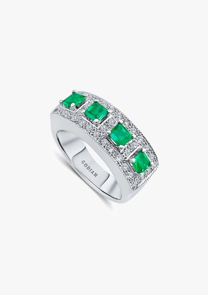 TRÉBOL 18K white gold with brilliant cut diamonds and princess cut emeralds 2