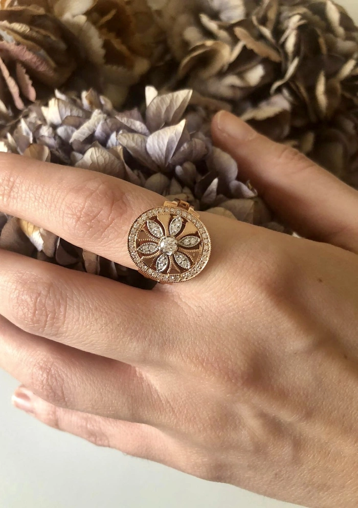 DUOMO Vintage 18K rose and white gold with brilliant cut diamonds ring