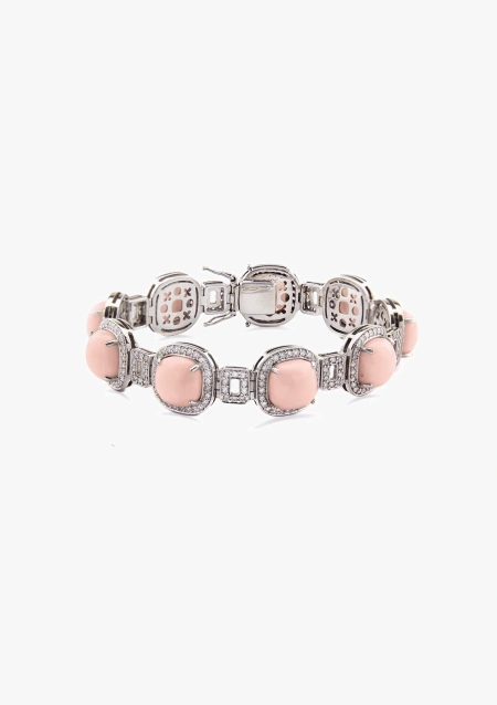 Bracelet JUMEIRAH en or blanc 18 carats avec diamants taille brillant et coraux roses Angel Skin