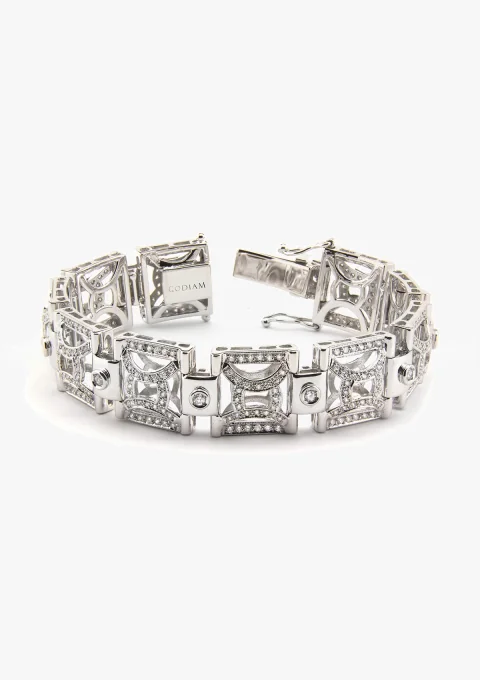 MAYA 18K white gold oversized links Art Deco bracelet with brilliant cut diamonds