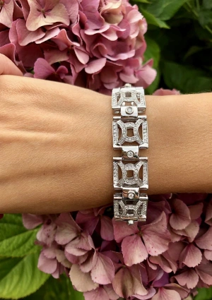 Pulsera Art Decó MAYA realizada en oro blanco 18K con eslabones maxi de diamantes talla brillante 2