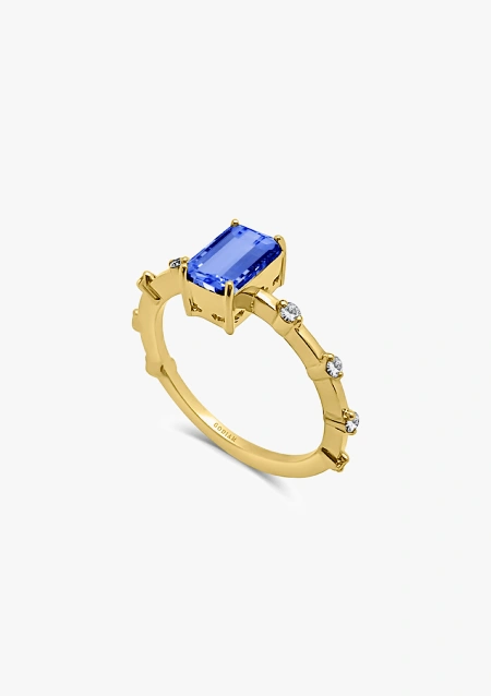 MIRANDA 18K yellow gold with brilliant cut diamonds and octagonal cut tanzanite ring