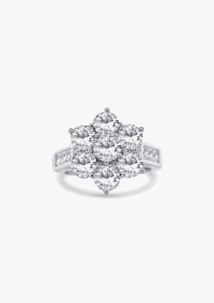 MADRID 18K white gold with brilliant and princess cut diamonds rosette ring