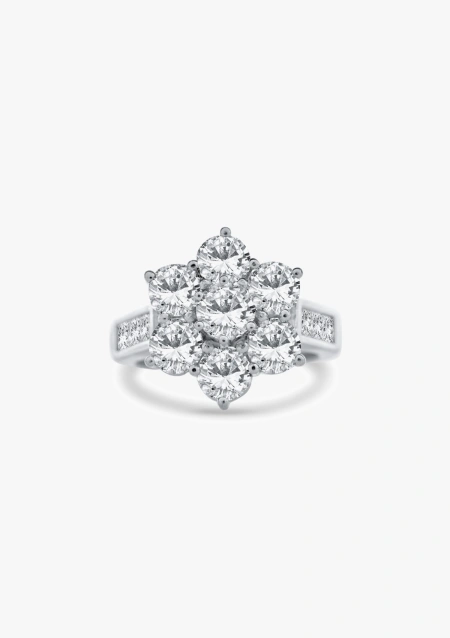 Bague MADRID en or blanc 18K et une grande rosace de diamants