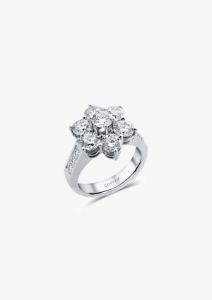 Anillo MADRID en oro blanco 18K con orla de diamantes talla brillante y princesas 2