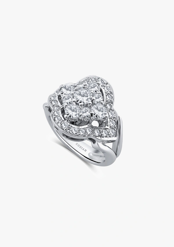 Anel vintage BARCELONA em ouro branco 18K e roseta de diamantes de lapidação brilhante