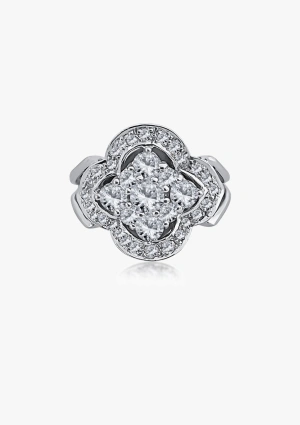 BARCELONA 18K white gold with brilliant cut diamonds vintage rosette ring 2