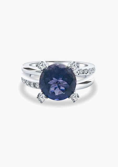 Bague SILVIA en or blanc 18K avec diamants et iolite taille brillant