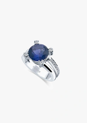 Anillo SILVIA en oro blanco de 18 quilates con diamantes e iolita 2