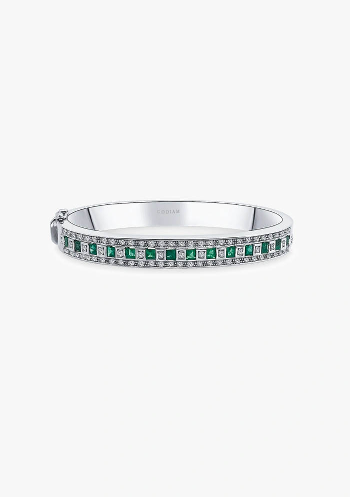 Pulsera MORRIÑA en oro blanco 18K con diamantes y esmeraldas|Pulseras|Godiam Alta Joyería