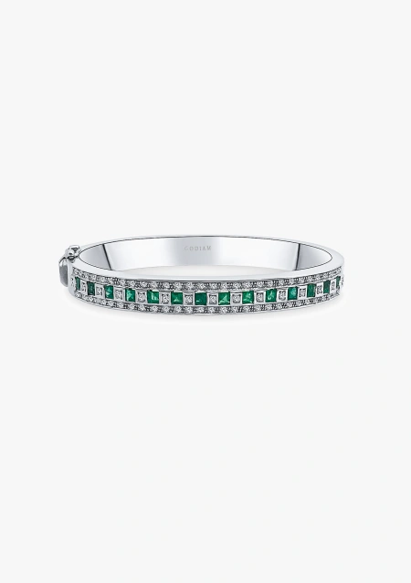 Pulsera MORRIÑA en oro blanco 18K con diamantes y esmeraldas|Pulseras|Godiam Alta Joyería