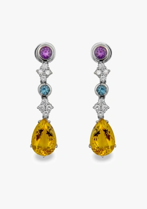 Boucles d'oreilles MALDIVAS en or blanc 18 carats avec diamants taille brillant et améthystes, topazes et citrines