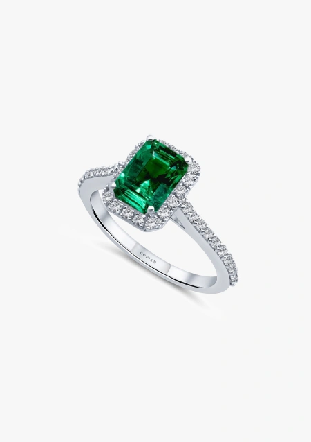 Anillo ALTEA en oro de 18K con diamantes y esmeralda