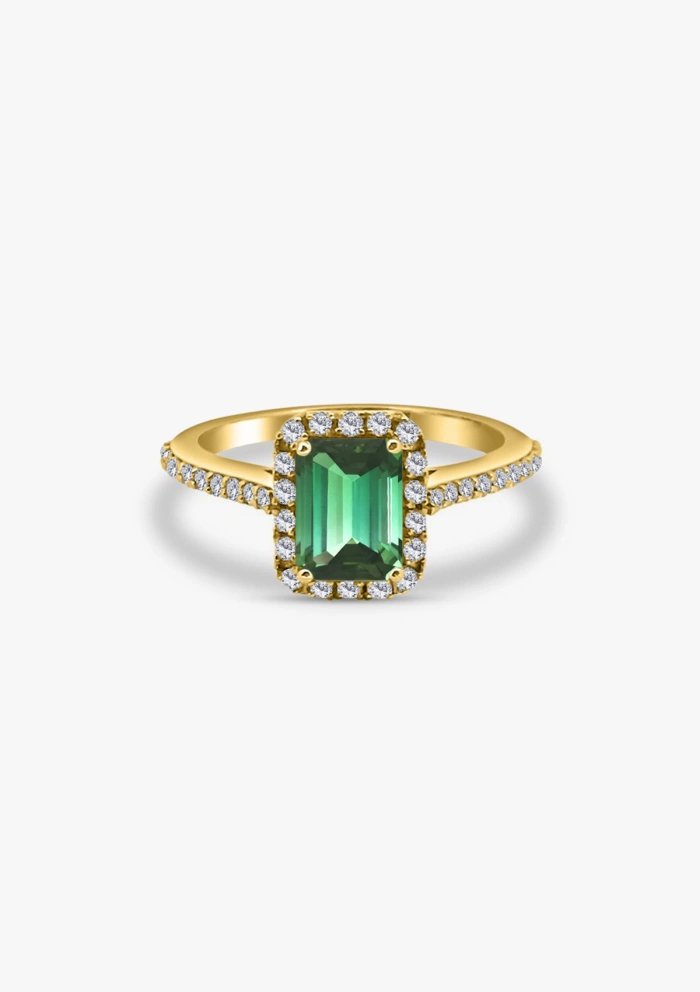 ALTEA 18K yellow gold with diamonds and octagonal cut green tourmaline