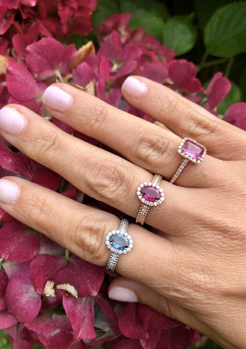 ALTEA 18K rose gold diamonds and pink tourmaline halo ring.